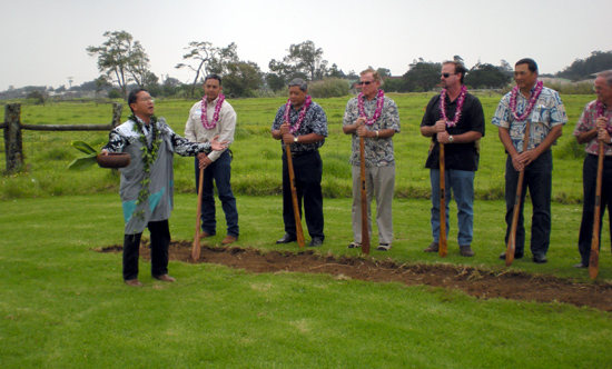 waimeaconnectorblessing Kahu Danny Akaka conducts a traditional Hawaiian blessing during the ground breaking ceremony Friday, May 1 at Parker Ranch.