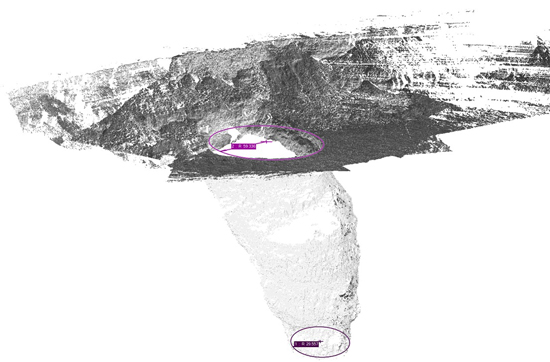 VolcWatch071609 Light detection and ranging (LiDAR) image of the southeast wall and currently active pit crater of Halemaumau. (Photo courtesy of Todd Erickson, Pacific GPS Facility SOEST University of Hawaii, Manoa)