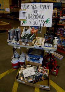 Hurricane preparedness supplies at Home Depot in Hilo. Photography by Baron Sekiya/Hawaii247.com