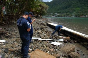 PAGO, PAGO, American Samoa - U.S. Coast Guard Shoreline Cleanup Assessment Team (SCAT) members from Coast Guard Sector Honolulu and Marine Safety Detachment American Samoa survey pollution and debris, Wednesday, Sept. 30, 2009. (U.S. Coast Guard photo/Petty Officer 3rd Class Luke Clayton)