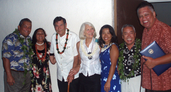 KenoiKane Mayor Billy Kenoi poses with Cindi Punihaole, Kohala Center Public Outreach & Volunteer Coordinator; Herb and Deon Kane; Takako Kenoi, Matt Hamabata, Kohala Center Executive Director; and John DeFries. (Hawaii 24/7 photo courtesy of Margaret Masunaga)