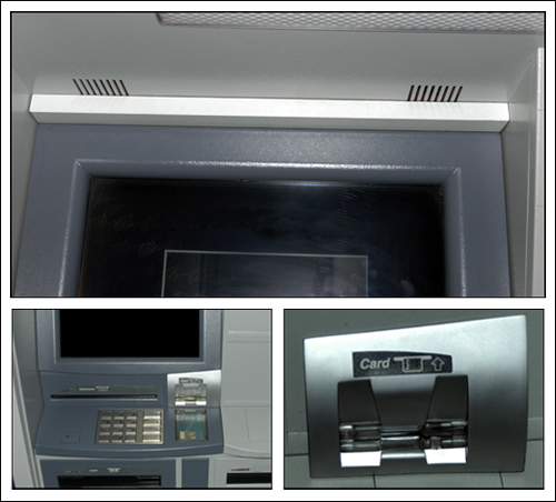 atm-photo Skimming typically involves the use of a hidden cameras (top) to record customers’ PINs, and phony keypads (right) placed over real keypads to record keystrokes.