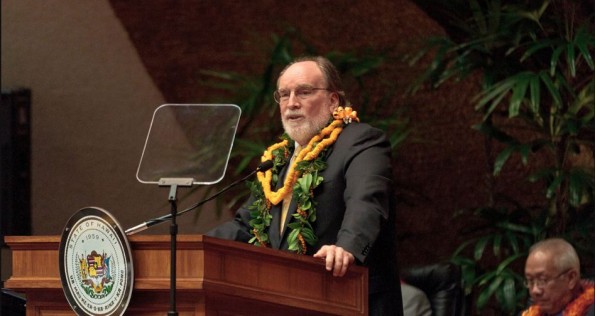 20120123_state-of-state-address-gov-podium Governor Neil Abercrombie with the 2012 State of the State address.