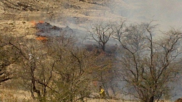 20120218_waikoloa-fire-fireline Winds push forward the fireline in Waikoloa. Photo by Bonnie Palos | Special to Hawaii 24/7