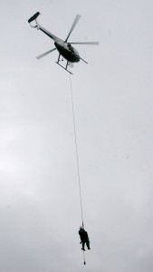 Park rangers practice a short-haul search-and-rescue by helicopter. Photo courtesy of NPS
