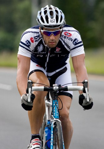 Triathlete Richard Roll Triathlete Richard Roll rides along the Keaau Bypass (Hwy 130) towards Hilo during the second day/stage II 171.4 mile bike ride from Namakani Paio, at Hawaii Volcanoes National Park, to Hawi's Kohala Village Inn.