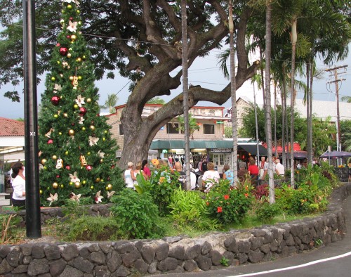 xmasteescene Pedestrians pause to listen to Hibiscus Jam before the holiday tree lights were switched on Friday evening at Emma's Square on Alii Drive.