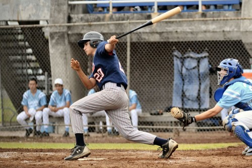 rnm-090219_0005 Matthew Vidinha of Keaau gets a basehit to start a late inning rally for the Cougars.