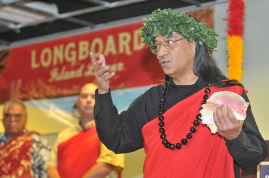 wong-kona-portsmouth-blessing Al Ku'ahi Wong, a leader at Hui Anuenue in New England, recently blessed Kona Brewing Company's partner brewery in Portsmouth, New Hampshire. Photo by Aaron Rohde.