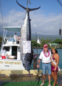 HIBTLowe Capt. Bob Lowe's catch is the biggest of the tournament so far - with another three days of fishing still to come. (Hawaii247.com photo by Karin Stanton)