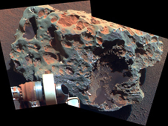 MarsRock This view of a rock called "Block Island," the largest meteorite yet found on Mars, comes from the panoramic camera (Pancam) on NASA's Mars Exploration Rover Opportunity. (Photo courtesy of NASA/JPL-Caltech/Cornell University)