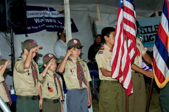 20091017_relay-for-life-waimea00201 Boy Scout Troop 27 provides the color guard and opens the Relay for Life event at Waimea Park.