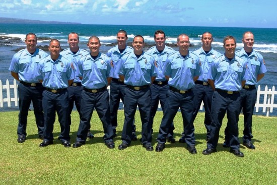 fire recruit class Members of the Hawaii Fire Department’s 38th Fire Fighter Recruit Class pose for a class photo. From left to right: Jared Spencer, Jason Habu, Jeffrey Maki, Waylen Towata, Christopher Olayon, Damien-Joseph Wengler-Ioane, West Hawthorne, Andrew Miller, Tyler Nagamine, Roland Laliberte, and Paul Higgins