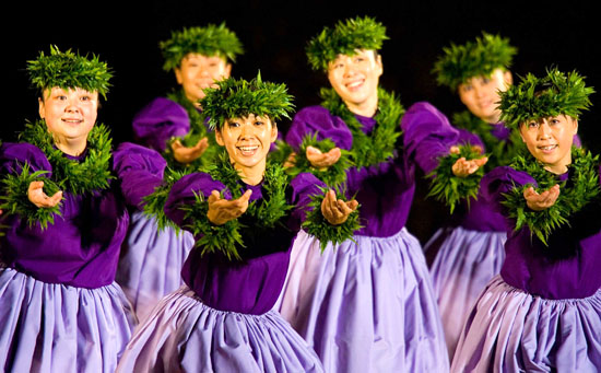 MokuOHula2008 Members of Hula Halau Kahula O Hawaii compete in the 2008 Moku O Keawe Hula Competition. (Photo courtesy of Mike Darden/Moku O Keawe Foundation)