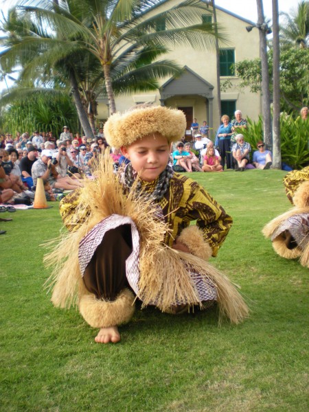 DSCN1726 A of the junior kane from Halau Na Pua Ui O Hawaii performs Sunday at Hulihee Palace. (Hawaii 24/7 photo by Karin Stanton)
