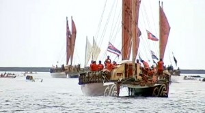 20110619_vaka Polynesian sailing canoes in Hilo Bay. Photo by BigIslandVideoNews.com