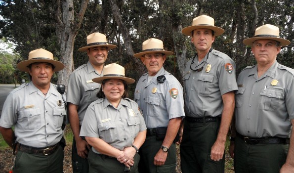 hvnp-sar-team Hawaii Volcanoes National Park Search and Rescue Team, left to right: Park Rangers Arnold Nakata, Nainoa Keana'aina, Gail Minami-Judd, John Moraes, John Broward, and Greg Santos. Photo courtesy of NPS