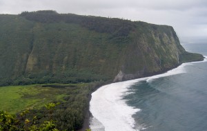 The Muliwai Trail can be seen zig-zagging up the Western wall of Waipio Valley where it leads to Waimanu Valley. Hawaii 24/7 File Photo