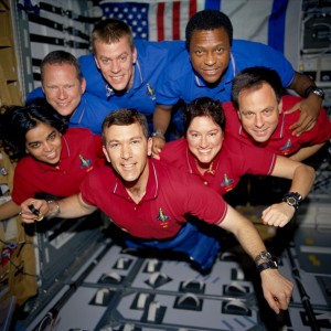 NASA and the world lost seven brave explorers on Feb. 1, 2003, when the shuttle Columbia broke apart during re-entry. In this photo from a roll of unprocessed film recovered by searchers, the STS-107 crew strikes a flying pose for their traditional in-flight crew portrait. Top row, from left: David M. Brown, mission specialist; William C. McCool, pilot; and Michael P. Anderson, payload commander. Bottom row, from left: Kalpana Chawla, mission specialist; Rick D. Husband, mission commander; Laurel B. Clark, mission specialist; and Ilan Ramon, payload specialist from the Israeli Space Agency. Photo courtesy of NASA