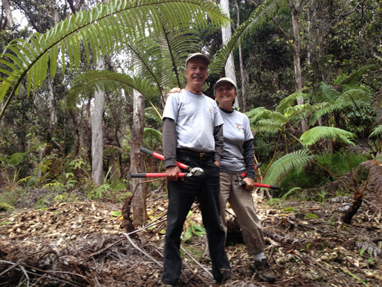 Paul and Jane Field, Hawaii Volcanoes National Park volunteers, on Halemaumau Trail. (Photo courtesy of NPA)
