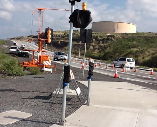 Approaching Ane Keohokalole Highway intersection from Kealakehe Parkway. (Photo courtesy of County of Hawaii)