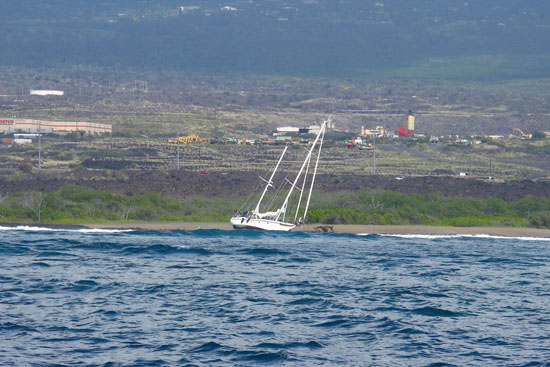 The Corsaire stuck on a reed off Kaloko-Honokohau National Historical Park. (Photo courtesy of Andrew Cooper)