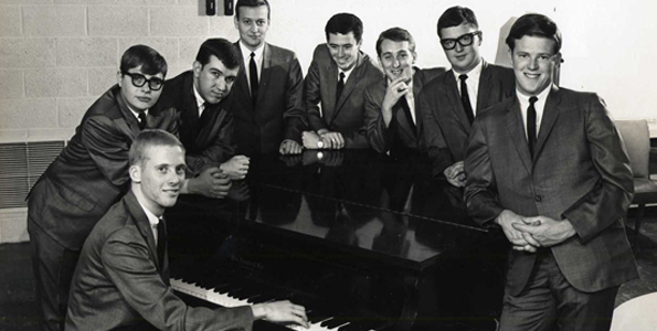 Circa 1963-64, the Shadow Lake Eight was considered one of the best dance bands in Oklahoma. Gary Washburn far left, Kent Washburn, far right. (Photo courtesy of Kent Washburn)