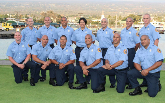 Front row (from left): Kristopher Armijo, Neil Cho, Adam Tabieros, Alan McShane Jr., Kala Haasenritter, Joseph Glory Jr.; Back row: Kyle Muin, Chad Rapozo, Michael Masuda, Monalisa Durkan, Dave Yamagata Jr., Tai Scarbrough, Riley Archibald (Photo courtesy of Fire Department)