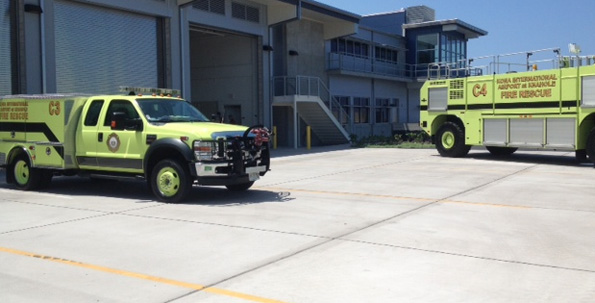 The new Aircraft Rescue and Fire-Fighting (ARFF) station at Kona International Airport. (Hawaii 24/7 photo by Karin Stanton)