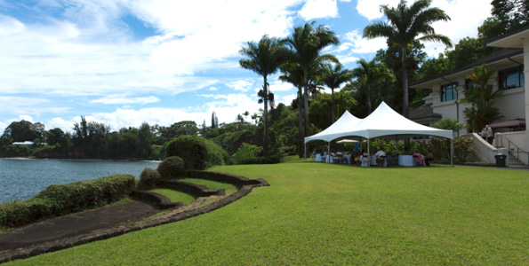 The grounds of Wainaku Center include 3,000 feet of shoreline, an amphitheater, and several lanais. (Photo courtesy of Wainaku Ventures)