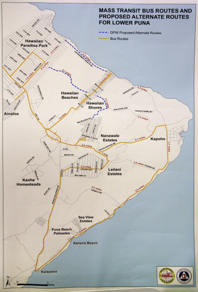 Hawaii County Mass Transit proposed routes. Displayed at the Lava Flow Informational Fair Saturday (Sept 13).