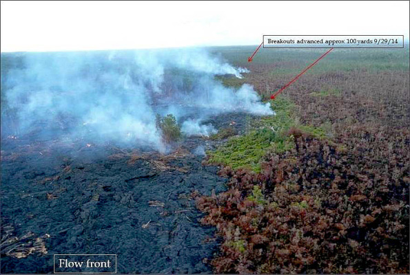 Kilauea's June 27th Lava Flow photo taken Monday morning, September 29, 2014. Photo courtesy of Hawaii County Civil Defense
