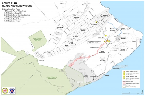 Kilauea June 27 Lava Flow map updated 6:30 a.m., October 30, 2014. Courtesy of Hawaii County Civil Defense