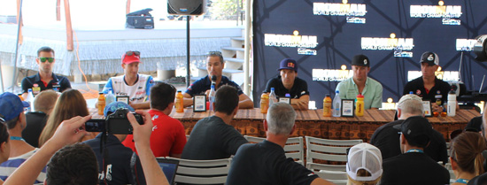 Pro men from left: Tim O’Donnell, Pete Jacobs, Craig Alexander, Sebastien Kienle, Luke McKenzie and Frederik Van Lierde. (Hawaii 24/7 photo by Karin Stanton)