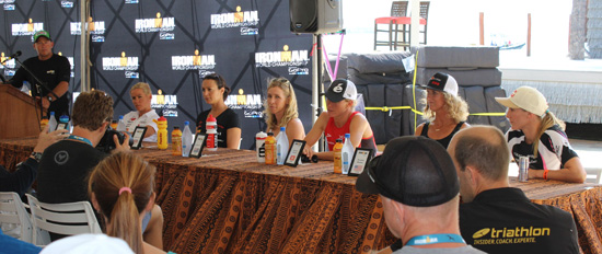 Pro women from left: Mirinida Carfrae, Rachel Joyce, Liz Blatchford, Caroline Steffen, Meredith Kessler and Daniela Ryf. (Hawaii 24/7 photo by Karin Stanton