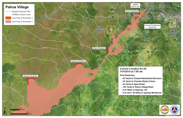 Kilauea June 27 Lava Flow map updated 7 a.m., November 4, 2014. Courtesy of Hawaii County Civil Defense