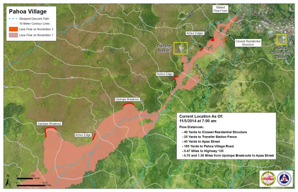 Kilauea June 27 Lava Flow map updated 7 a.m., November 5, 2014. Courtesy of Hawaii County Civil Defense