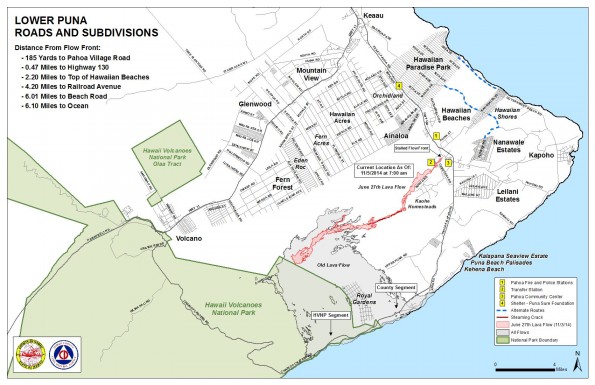 Kilauea June 27 Lava Flow map updated 7 a.m., November 5, 2014. Courtesy of Hawaii County Civil Defense