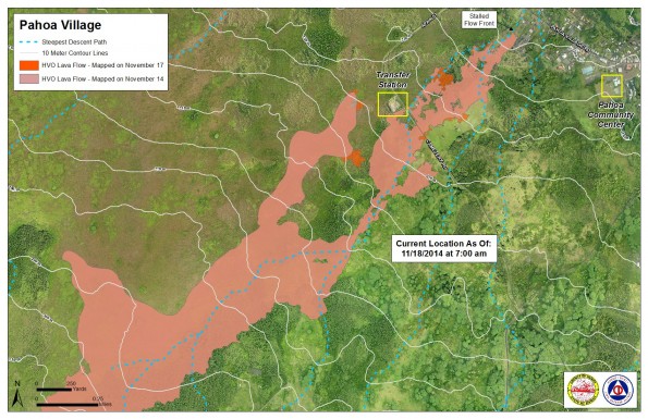 Kilauea June 27 Lava Flow map updated 7 a.m., November 18, 2014. Courtesy of Hawaii County Civil Defense