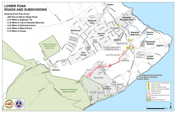 Kilauea June 27 Lava Flow map updated 7 a.m., November 18, 2014. Courtesy of Hawaii County Civil Defense