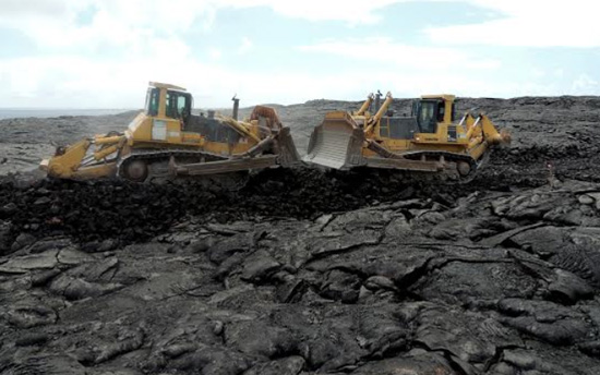 Contractors worked from each end of the 7.8-mile portion of Chain of Craters Road and met in the middle Nov. 5. (Photo courtesy of National Park Service)