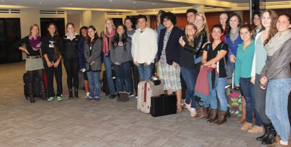 Parker students arrive in Maine and are greeted by their fellow Maine exchange program students. (Photo courtesy of Parker School)