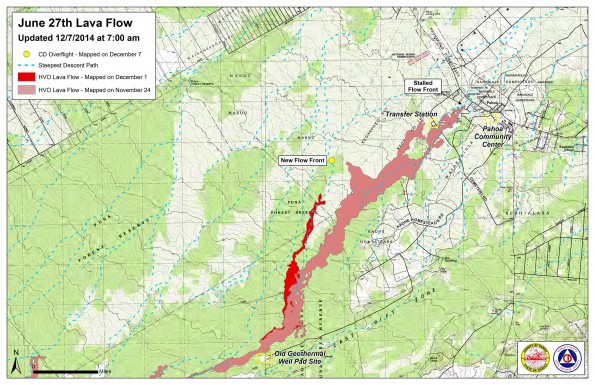 Kilauea June 27 Lava Flow map updated 7 a.m., December 7, 2014. Courtesy of Hawaii County Civil Defense