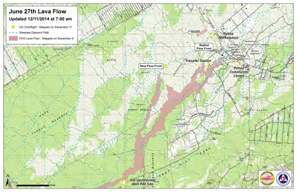 Kilauea June 27 Lava Flow map updated 7 a.m., December 11, 2014. Courtesy of Hawaii County Civil Defense