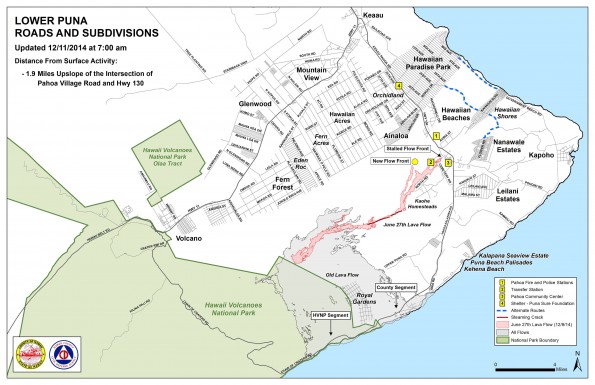 Kilauea June 27 Lava Flow map updated 7 a.m., December 11, 2014. Courtesy of Hawaii County Civil Defense