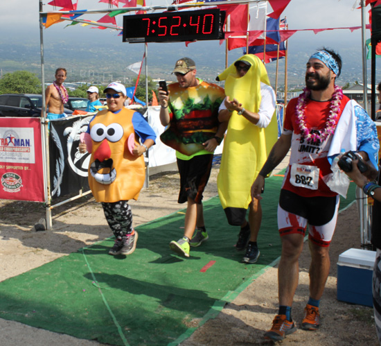 Some unofficial finishers join the party with Valenti Gumbau Sanjuan. The Spaniard (682) finished 16th overall. (Hawaii 24/7 photo by Karin Stanton)