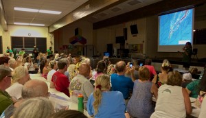 A Kilauea June 27th Lava Flow community meeting at Pahoa High School on September 9 2014 during a presentation by the USGS/Hawaiian Volcano Observatory. Hawaii 24/7 File Photo