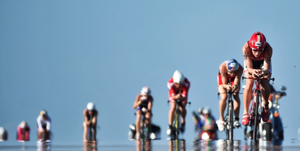 Athletes compete in the 112-mile (180.25 km) bicycle ride during the Ironman World Championship on Oct. 10 2015, Kailua Kona, Hawaii. (Photo by Nils Nilsen/IRONMAN)