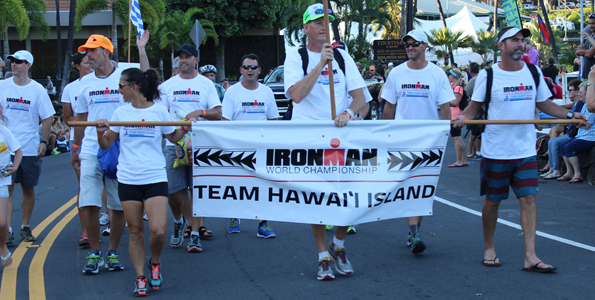 Some of the Big Island's top triathletes march in the Parade of Nations. (Hawaii 24/7 photo by Karin Stanton)