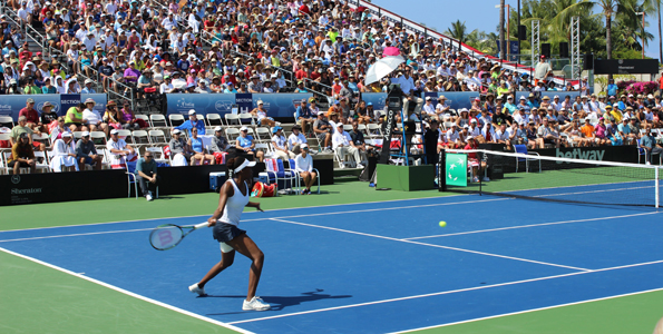 A sold-out crowd of 2,004 watched as Venus Williams led the USA to a 2-0 lead at Holua Tennis Center. (Hawaii 24/7 photo by Karin Stanton)